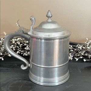 Vintage Woodbury Pewterer Tankard with Hinged Lid from Henry Ford Museum